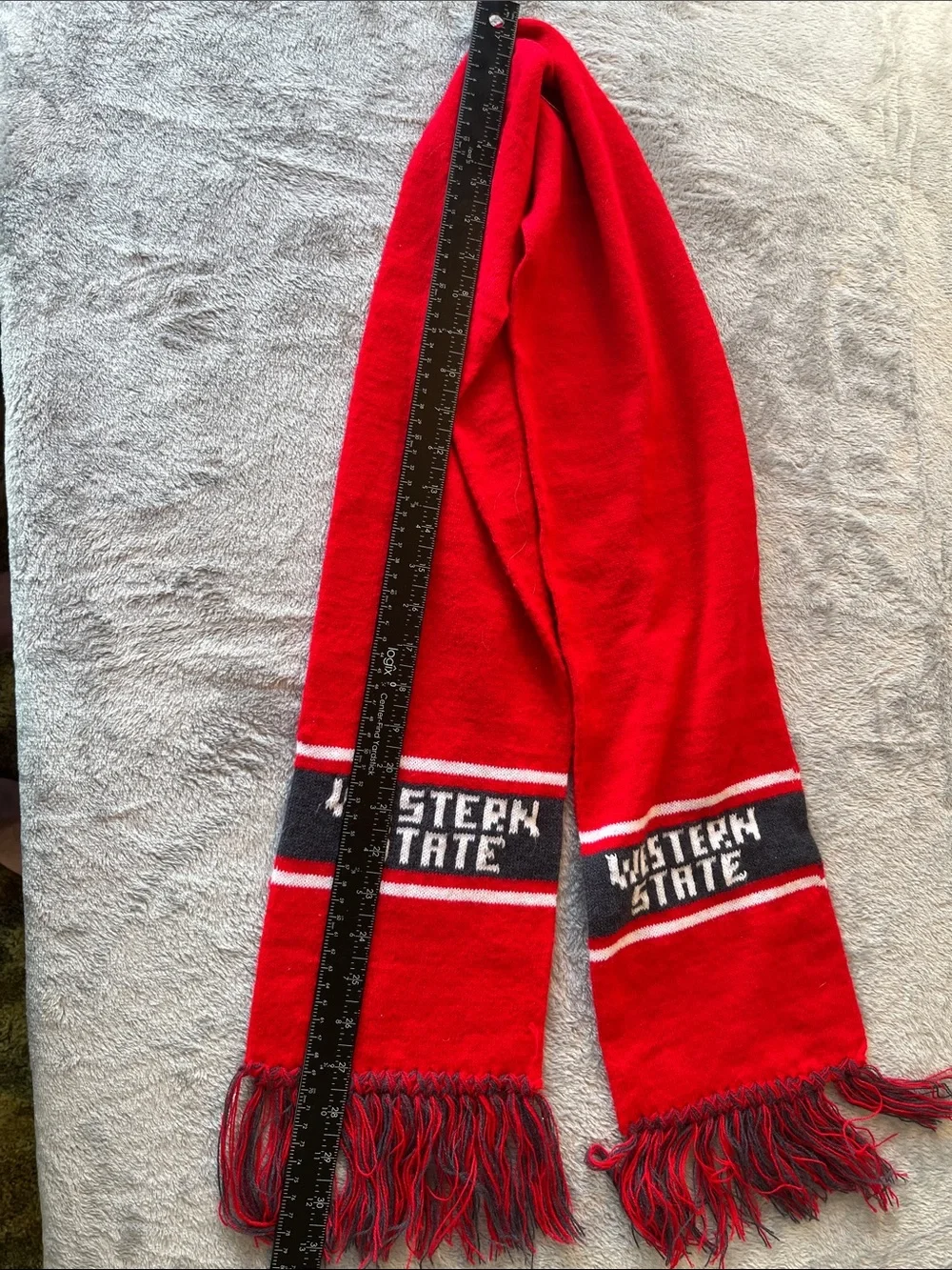 Western State Red Black Knit Scarf with Fringe